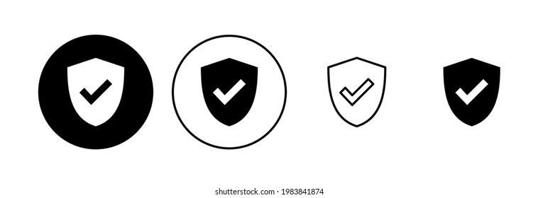 Shield check mark  icon set. Protection approve sign. Safe icon vector