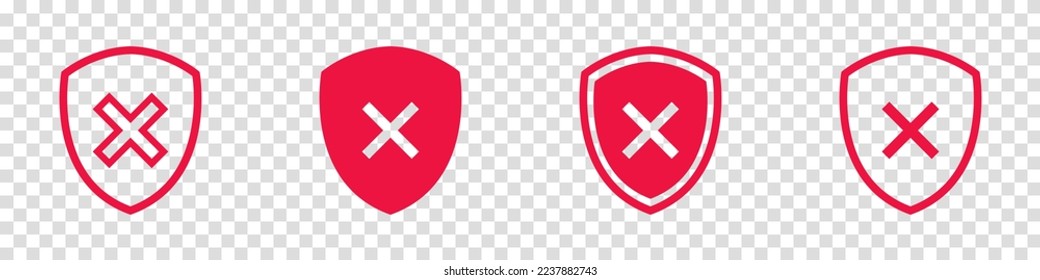 Marcar marca conjunto de iconos. Signo de aprobación de protección. Icono seguro. Marcar y cruzar iconos. Ilustración vectorial en un fondo transparente.
