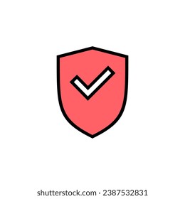 Ilustración de conjunto de iconos de marca de protección de escudo. Signo de aprobación de protección. Icono de seguro