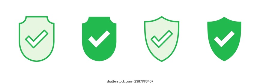 Shield check mark  icon set. Protection approve sign. Safe icon vector