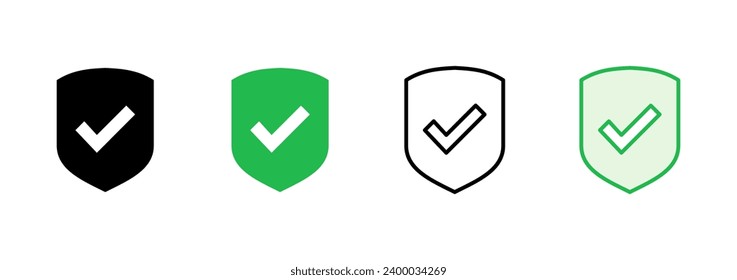 Shield check mark  icon set. Protection approve sign. Safe icon vector