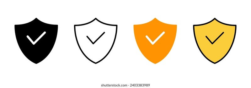 Matrícula marca de verificación conjunto de iconos vector. Signo de aprobación de protección. Icono de seguro