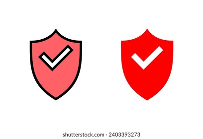Ilustración de conjunto de iconos de marca de protección de escudo. Signo de aprobación de protección. Icono de seguro