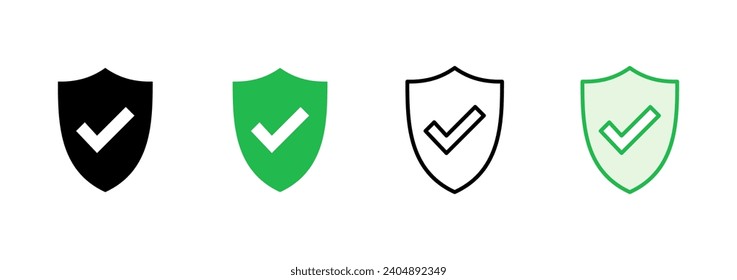 Shield check mark  icon set. Protection approve sign. Safe icon vector
