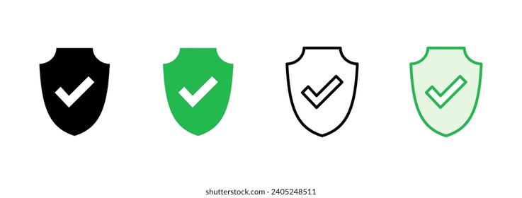 Shield check mark  icon set. Protection approve sign. Safe icon vector