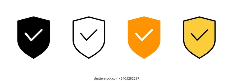 Shield check mark icon set vector. Protection approve sign. Insurance icon