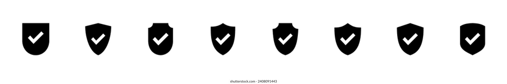 Shield check mark  icon set. Protection approve sign. Safe icon vector