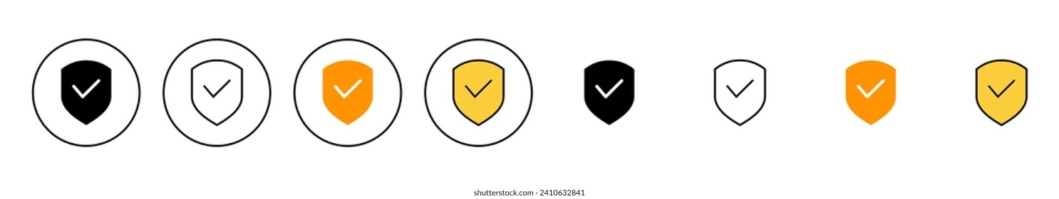 Shield check mark icon set vector. Protection approve sign. Insurance icon
