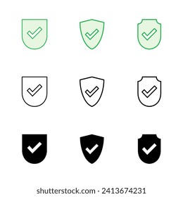 Shield check mark  icon set. Protection approve sign. Safe icon vector