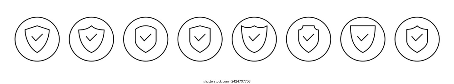Shield check mark icon set vector. Protection approve sign. Insurance icon