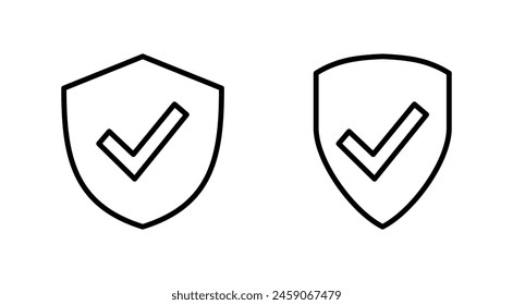 Icono de marca de verificación de escudo. Signo de aprobación de protección. Vector de icono seguro