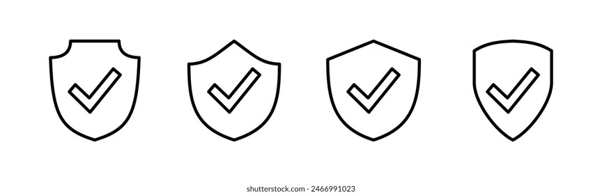Shield check mark  icon set. Protection approve sign. Safe icon vector