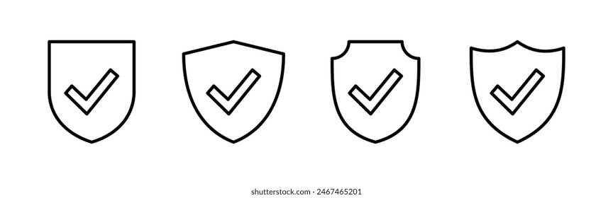 Icono de marca de verificación de escudo. Signo de aprobación de protección. Vector de icono seguro