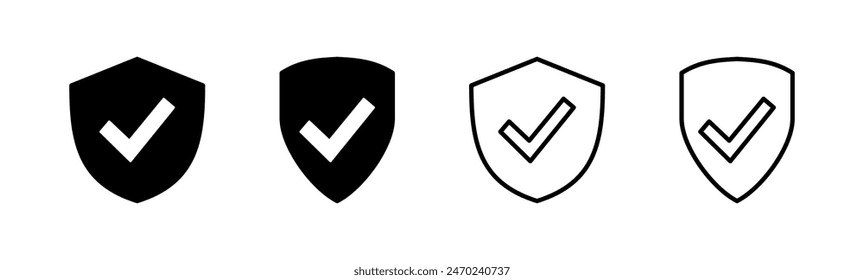 Icono de marca de verificación de escudo. Signo de aprobación de protección. Vector de icono seguro