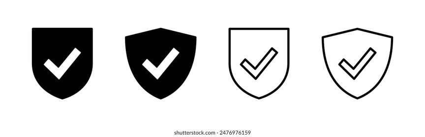 Shield check mark  icon set. Protection approve sign. Safe icon vector