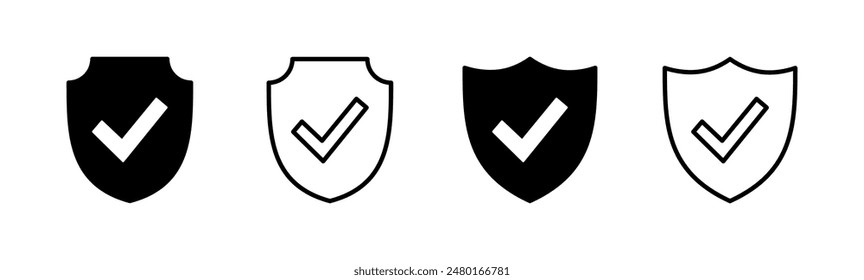 Shield check mark  icon set. Protection approve sign. Safe icon vector