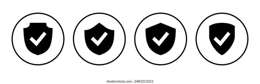 Shield check mark  icon set. Protection approve sign. Safe icon vector