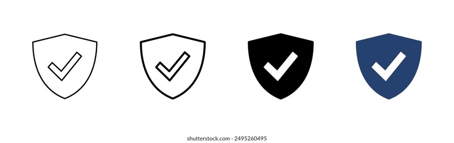 Shield check mark  icon set. Protection approve sign. Safe icon vector