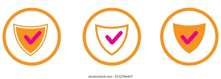 Conjunto de iconos de marca de verificación de escudo. Signo de aprobación de protección. Icono de Vector seguro