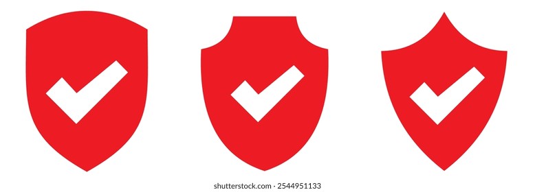 Shield Check Mark Icon Set. Secure Icon or Symbol. Set of Security Shield Icons with Check Marks. 333