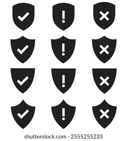 Shield check mark icon set. Protection approve sign. Safe icon vector . 333