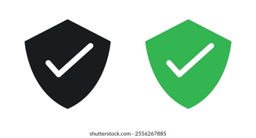 Shield check mark icon set in black and colored versions.