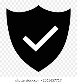 Shield with check mark icon set. Protection approve Security sign. Strong privacy tick shield. Tick mark approved. Flat and line style black vector collection isolated on transparent background.eps10