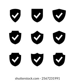 Shield check mark  icon set. Protection approve sign. Safe icon vector