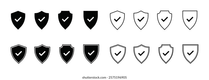 Shield check mark icon set. Shield Symbols, security shield protection. Vector illustration