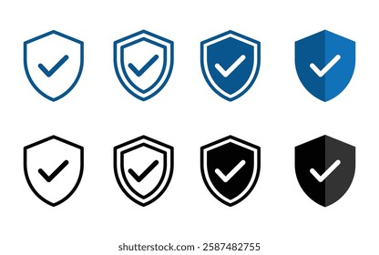 shield check mark icon set. shield protection icon. Protection approve sign. Strong protection tick shield. use for ui and website.
