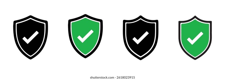 Shield check mark icon set. Protection approve sign. Safe icon vector