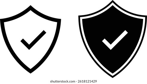 Shield with check mark icon set. Shield protection symbol