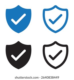 Shield with check mark icon set. Shield icon set with solid and outline icon style. eps file.
