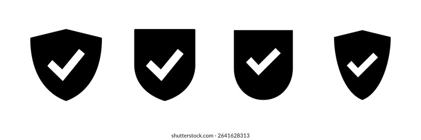 Shield check mark  icon set. Protection approve sign. Safe icon vector
