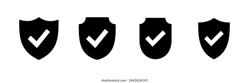 Shield check mark  icon set. Protection approve sign. Safe icon vector