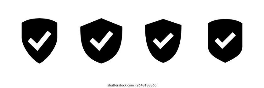 Shield check mark  icon set. Protection approve sign. Safe icon vector