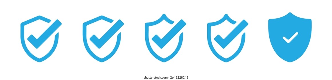 Shield with check mark icon set. Vector Illustration eps 10