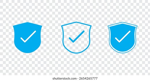Symbol für Schild-Häkchen gesetzt. Signatur für Schutzgenehmigung. Sicherer Symbolvektor