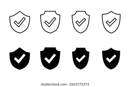 Shield check mark  icon set. Protection approve sign. Safe icon vector