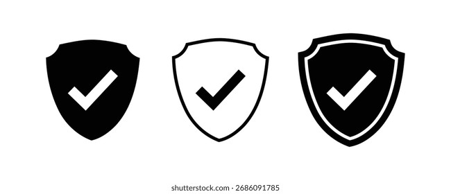 Escudo con marca de verificación Conjunto de iconos para Web y App móviles. signo de protección. salvaguarda con icono de marca de verificación. icono de verificación de escudo. signo de escudo. Ilustración vectorial 