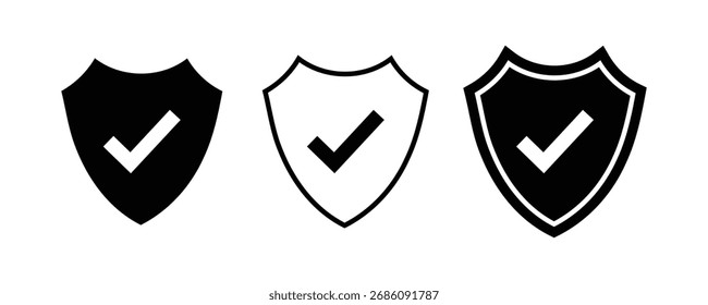 Escudo con marca de verificación Conjunto de iconos para Web y App móviles. signo de protección. salvaguarda con icono de marca de verificación. icono de verificación de escudo. signo de escudo. Ilustración vectorial 