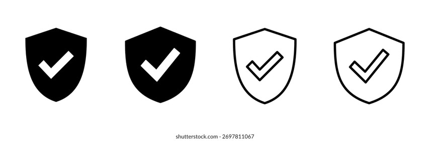 Conjunto de iconos de marca de verificación de escudo. Signo de aprobación de protección. Icono de Vector seguro
