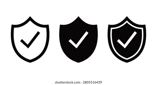 Shield Check Mark Icon Set Vector Security Protection Verification and Approved Shield Symbols in Outline Solid and Doodle Styl