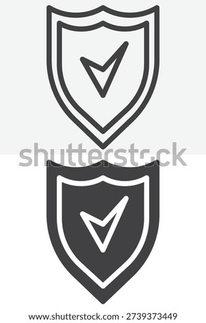 Shield with check mark icon set in line and solid style. Outline and solid vector sign symbol with editable stroke. Shield with check mark icon for security protection and approval.