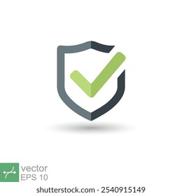 Shield with check mark icon. Simple flat style. Safety, protect, safe, proof, guard concept. Vector illustration symbol isolated on white background. EPS 10.