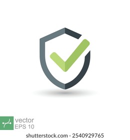 Shield with check mark icon. Simple flat style. Safety, protect, safe, proof, guard concept. Vector illustration symbol isolated on white background. EPS 10.