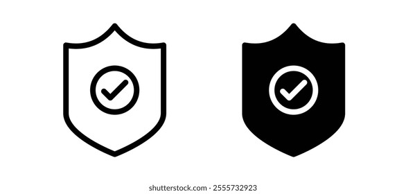 Shield check mark icon symbol collection on white background.