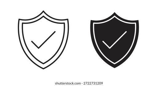 Símbolo de icono de marca de verificación de escudo. Vector EPS 10. icono de línea y glifo