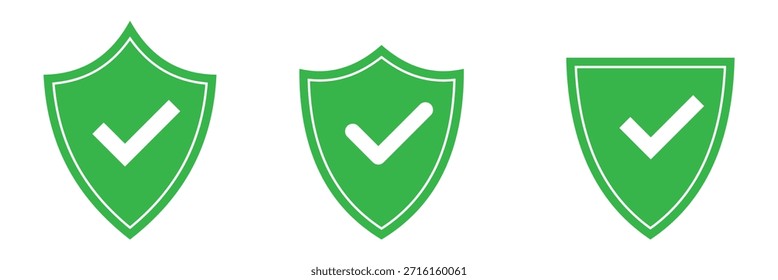 Icono de la marca de verificación del escudo con la línea fina y el símbolo plano del Web en el fondo blanco