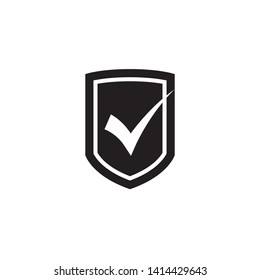 Shield and check mark icon. Tick symbol on white background. Editable stroke.